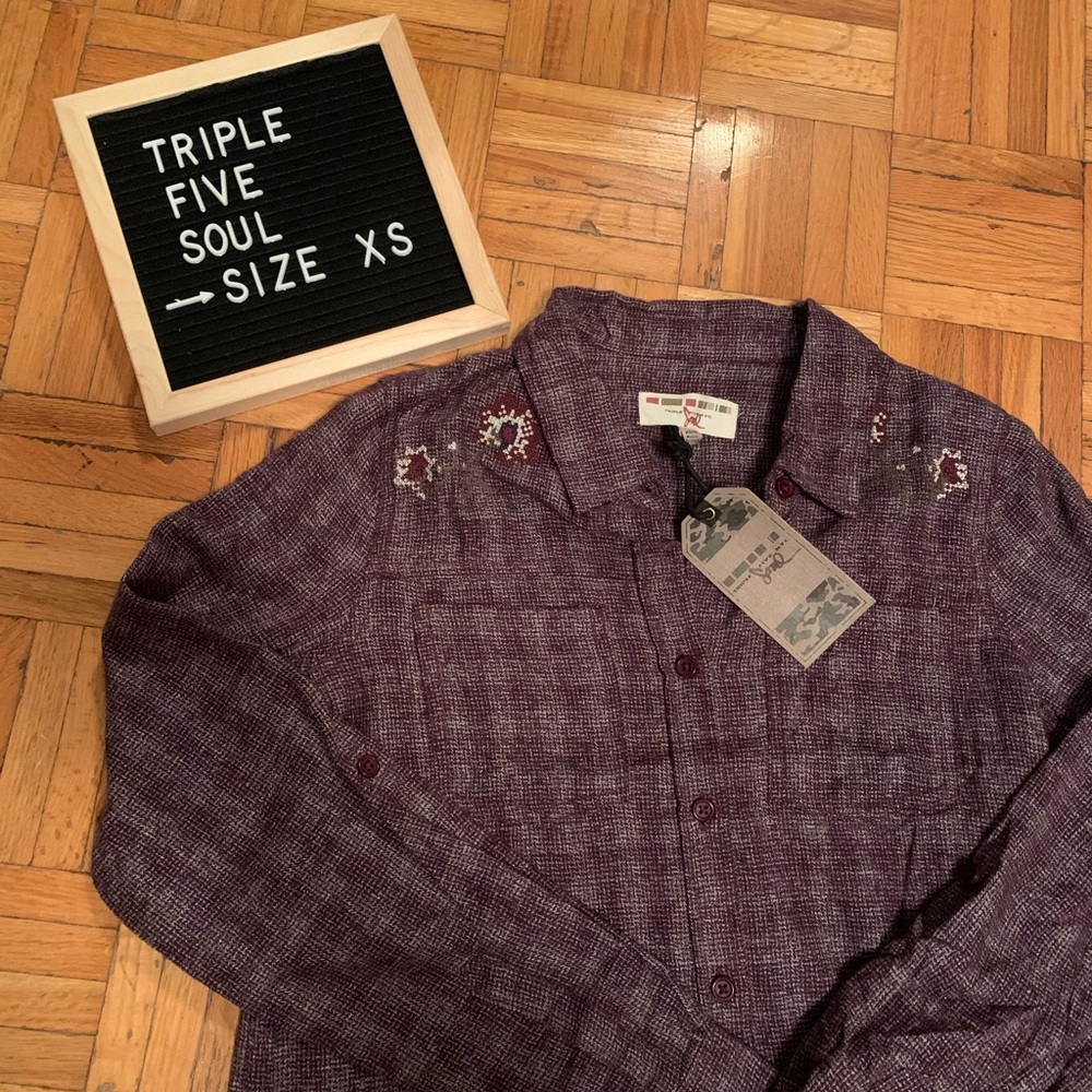 Triple Five Soul Purple Textured Shirt NWT Plaid Button Up